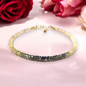 New Solid 14k Yellow Gold Natural Yellow Blue Sapphire Bracelet 7" - 7 2/3"
